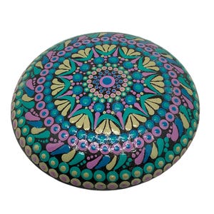 hand painted mandala stone, turquoise pink mandala rock, calming art rock, meditation gift, gratitude stone, mindfulness decor