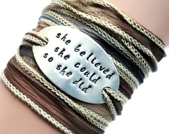 Seiden Wickelarmband-Seidenband-Boho Schmuck-spirituellen Schmuck-she believed she could so she did-