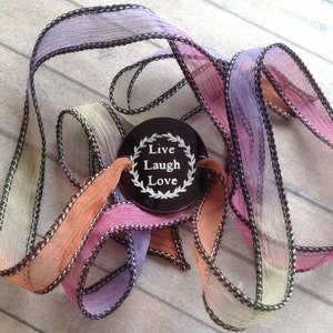 Wrap Bracelet crinkle silk wrap boho hand stamped inspiration bracelet text, LIVE LAUGH LOVE 216 image 2