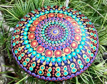 Free Shipping Original hand painted Mandala Stone, garden decor, colorful mandala rocks, memorial stone, meditation mandala rock,zen gift#76