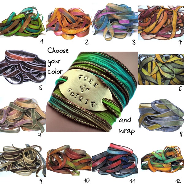 Bracciale con involucro di seta - yoga - bracciale boho wrap - seta crinkle - Spirito Libero - regalo spirituale gioielli bohémien #114