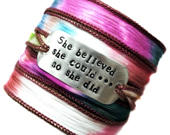 She believed she could so she did, Crinkle Ribbon Bracelet, Hippie wrap bracelet, Positive Thinking, Ibiza, Message Bracelet, Silk ,