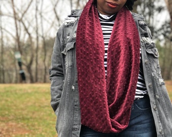 Bufanda infinita de Minky burdeos / Cuello vuelto de felpa de invierno