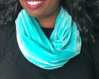Bufanda infinita / Bufanda infinita suave de terciopelo, verde menta/azul con cuello drapeado