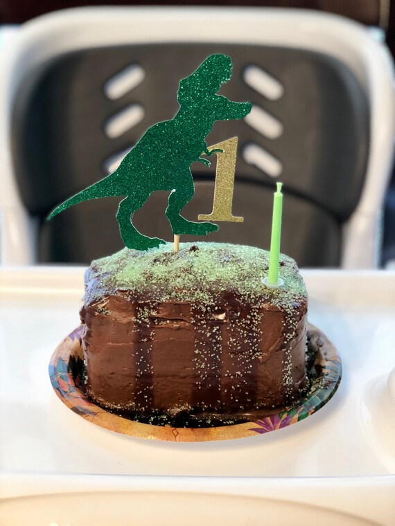 Personnalise Anniversaire Dinosaure Paillettes Cake Topper Tout Nom Tout Age Cuisine Arts De La Table Figurines De Gateau