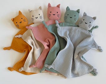 Organic Cotton Kitten Lovey, GOTS Certified Muslin Baby Cat Blanket