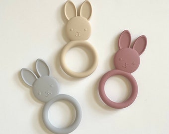 Bunny Silicone Baby Teether, Neutral Colors