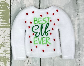 Handmade Fleece Elf Sweater: Doll Clothes, Christmas Costume