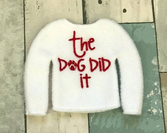 The Dog Did It Elf Costume: Handmade Doll Clothes, Christmas Elf Dress Up, Sweater,