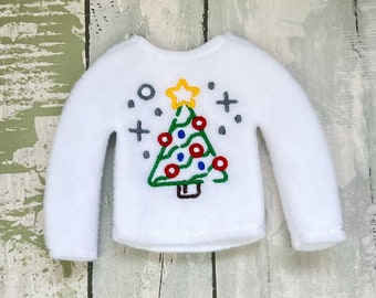 Doodle Christmas Tree Fleece Elf Sweater, Elf Clothes