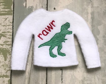 Dinosaur RAWR Elf Sweater, Doll Sweater, Elf Costume, Elf Clothes,
