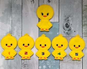 Five Little Ducks Finger Puppets, Felt Play Set, Kids Easter Basket Toy