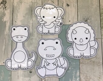 Dino Set 2 Colouring Doll,  Reusable, Washable, Green, Children, Playtime, Quiet Time, Toddler, Kids,