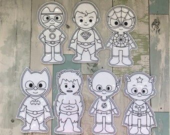 Superheroes Colouring Dolls,  Reusable, Washable, Green, Children, Playtime, Quiet Time, Toddler, Kids,