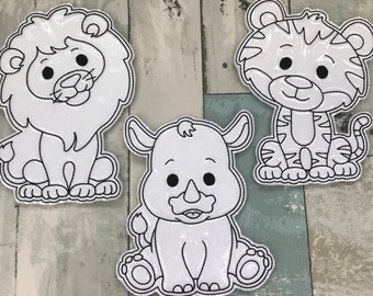 Jungle Animal Colouring Dolls,  Reusable, Washable, Green, Children, Playtime, Quiet Time, Toddler, Kids,