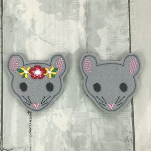 Pinces à cheveux en feutre de souris de rat, mignon, fille, jolie, barrette, feltie, clippie, animal, jungle, zoo
