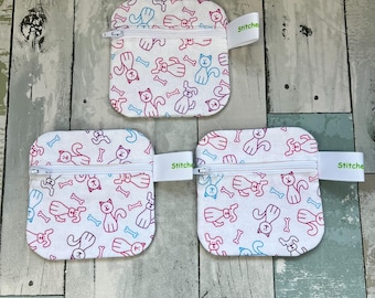 100% Cotton Zipper Pouch, Cat and Dog Print, Small Coin Wallet