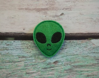 Alien Hair Clip Feltie, Barrette, Green, Outer Space, Moon Men, Flying Saucer