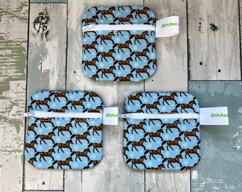 100% Cotton Zipper Pouch, Horse Print Small Wallet, Coin Keeper, Card Holder