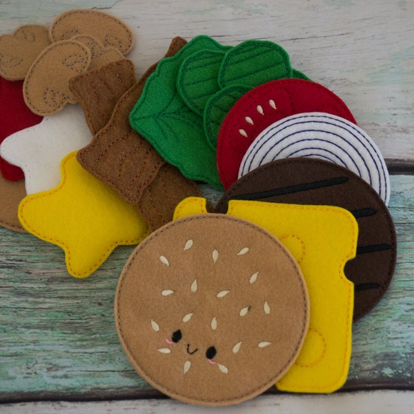 Hamburger Play Food, Pretend, Play Kitchen, Play House, Play Time, Imagination, Tea Time, Quiet Time, Felt Board, Felt Play Food