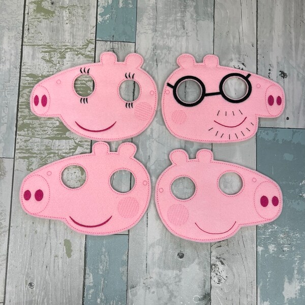 Swine and Family Felt Masks , Child's Mask, Pretend Play, Imagination, Dress Up, Halloween Costume, Toddler, Party, Quiet Time, Play Time