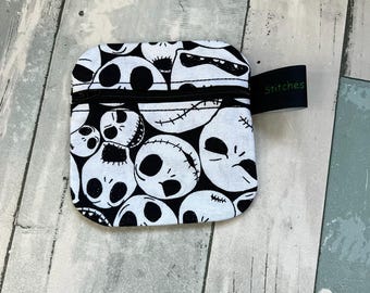 Cotton Zipper Pouch, Black Cats Halloween Print, Small Coin Wallet