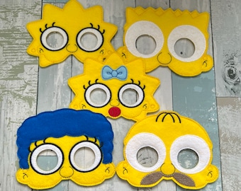 Yellow Cartoon Family Masks, Felt Play Masks, Imagination, Dress-up, Playtime,