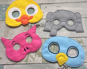 Animals Felt Masks , Child's Mask, Pretend Play, Imagination, Dress Up, Halloween Costume, Toddler, Party, Quiet Time, Play Time