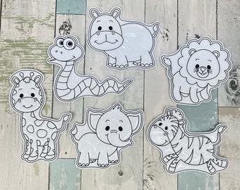 Jungle Animals Set 2 Colouring Dolls, Reusable, Washable, Green, Children, Playtime, Quiet Time, Toddler, Kids,