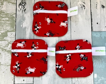 Dogs 100% Cotton Zipper Pouch, Dog Print Small Wallet, Coin Keeper, Makeup Bag
