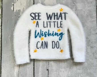 A Little Wish Elf Sweater, Fleece Doll Clothes, Christmas Elf Outfit