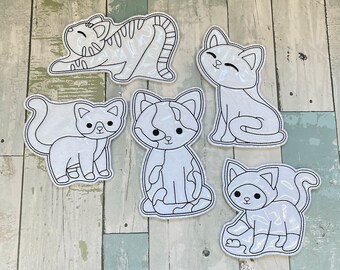 Cats Coloring Dolls, Reusable, Re-usable, Vinyl, Colouring, Washable, Pages, Green, Children, Playtime, Party Favours, Quiet Time, Toddler