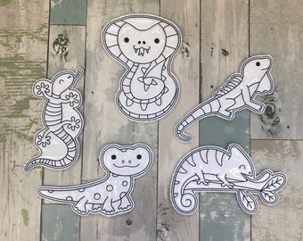Reptiles Colouring  Dolls,  Reusable, Washable, Green, Children, Playtime, Quiet Time, Toddler, Kids,