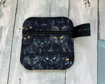 Black Cats Cotton Zipper Pouch, Small Coin Purse, 4.5x4.5 Inch