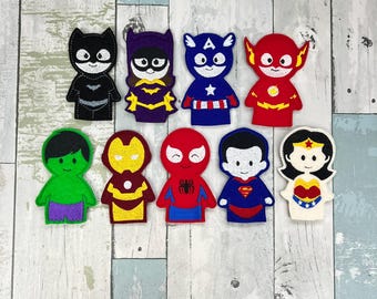 Handmade Superhero Felt Finger Puppets, Kids Pretend Play