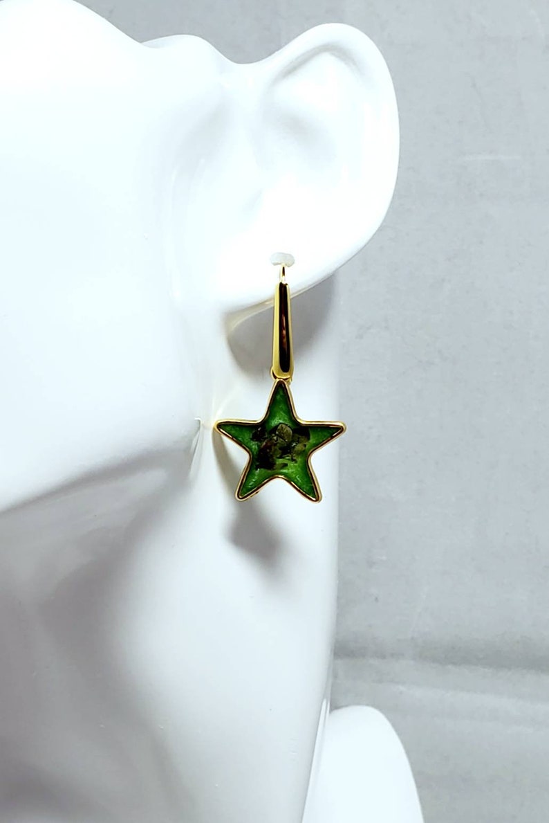 Handmade celestial flower earrings tiny colourful moon and star dropsdangles resin floral starscape jewelry