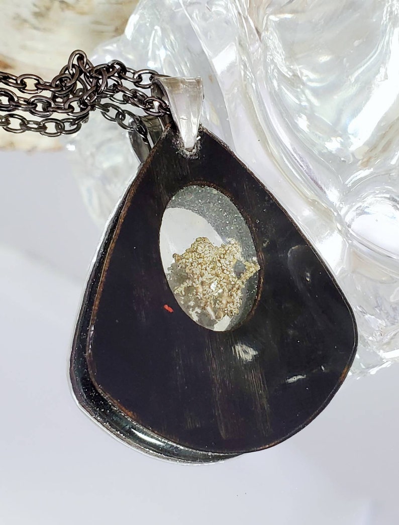 real arctic lichen inside Necklaces in a wooden silver teardrop