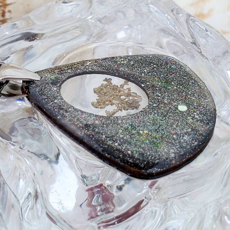 real arctic lichen inside Necklaces in a wooden silver teardrop