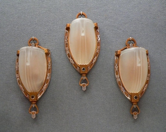 3 Antique Art Deco slip shade sconces by Moe Bridges.