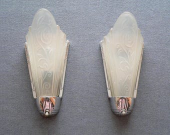 Pair of antique Art Deco chrome  slip shade sconces
