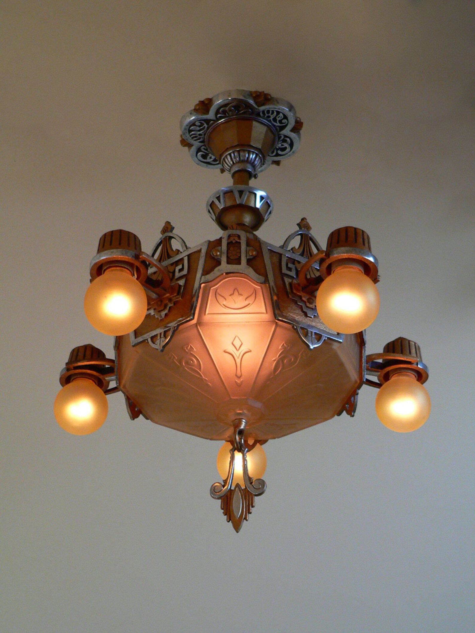 Antique Art Deco slip shade chandelier made by Markel Etsy