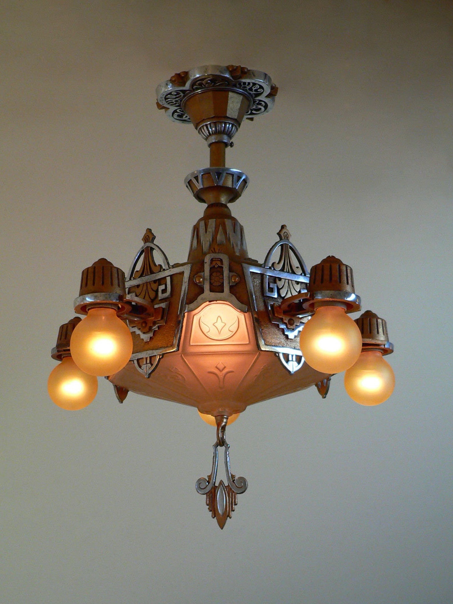 Antique Art Deco slip shade chandelier made by Markel Etsy