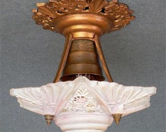 Antique Art Deco flush mount lightolier chandelier.