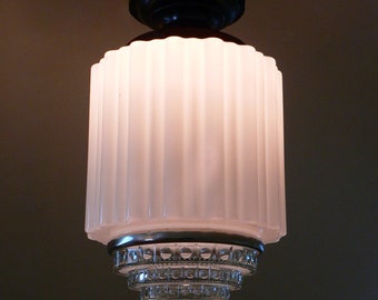 Antique Art Deco flush mount milk glass chandelier pendant