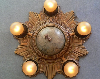 Refurbished cast iron Victorian 5 lights flush mount fixture