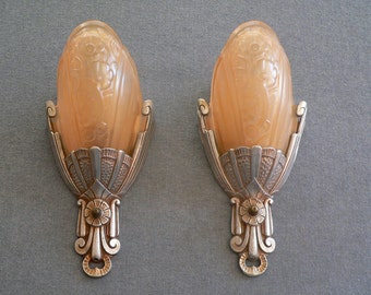 Antique pair of  Art deco Lincoln slip shade sconces  from 1920&#39;s