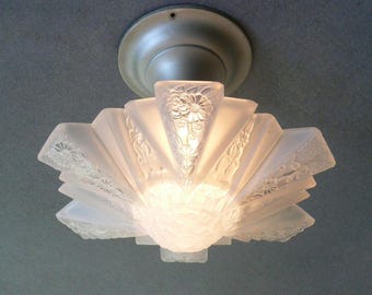 Antique white 2 piece consolidated glass chandelier