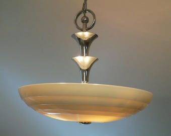 Art Deco style chandelier with custard color bowl