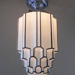 Antique Art Deco Skyscriper style  milk glass chandelier