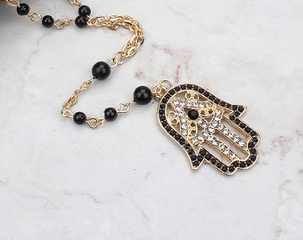 Hamsa Evil eye Fashion Black Beads Necklace